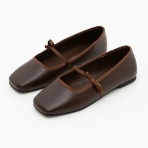 Brown Mary Jane Ballet Flats with Bow